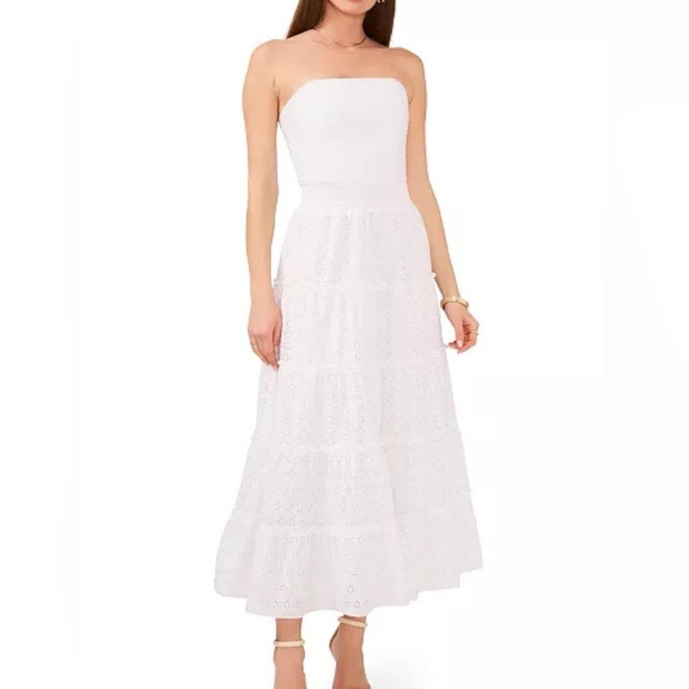 1.STATE Cotton Eyelet Tiered Maxi Dress White